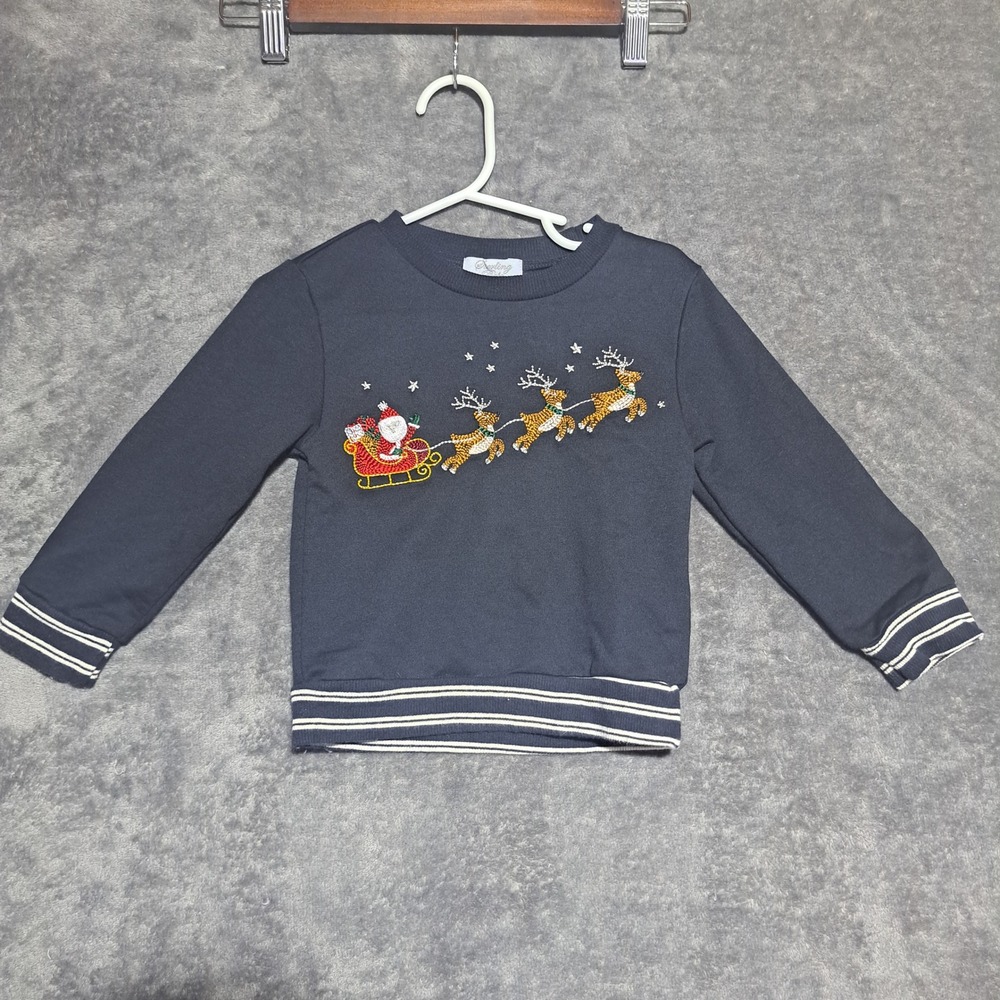 Sterling Baby Toddler Boys Santa Sleigh Reindeer Sweatshirt Navy 2T Holiday Cute